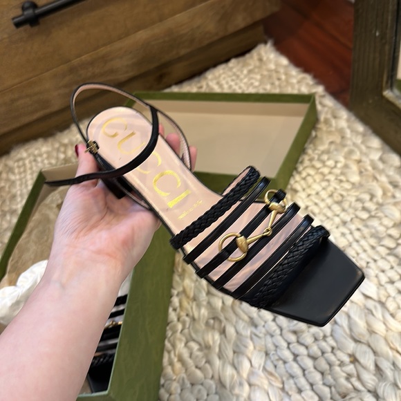 Gucci Ketty Horsebit Sandals Black NWT 37.5 - Picture 3 of 5